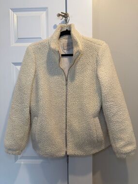 LOFT Cream Sherpa Zip Jacket